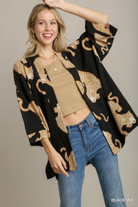 Cheetah Open Front Kimono (Black)