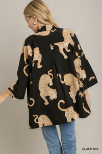 Cheetah Open Front Kimono (Black)