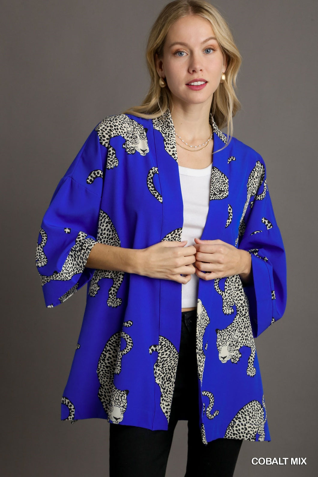 Cheetah Open Front Kimono (Cobalt Blue)