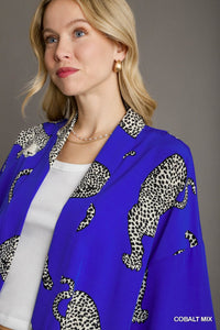 Cheetah Open Front Kimono (Cobalt Blue)