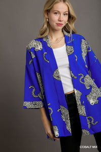 Cheetah Open Front Kimono (Cobalt Blue)