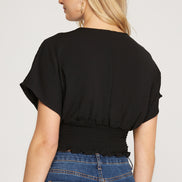 Plunged Neckline Top with Smocked Waist