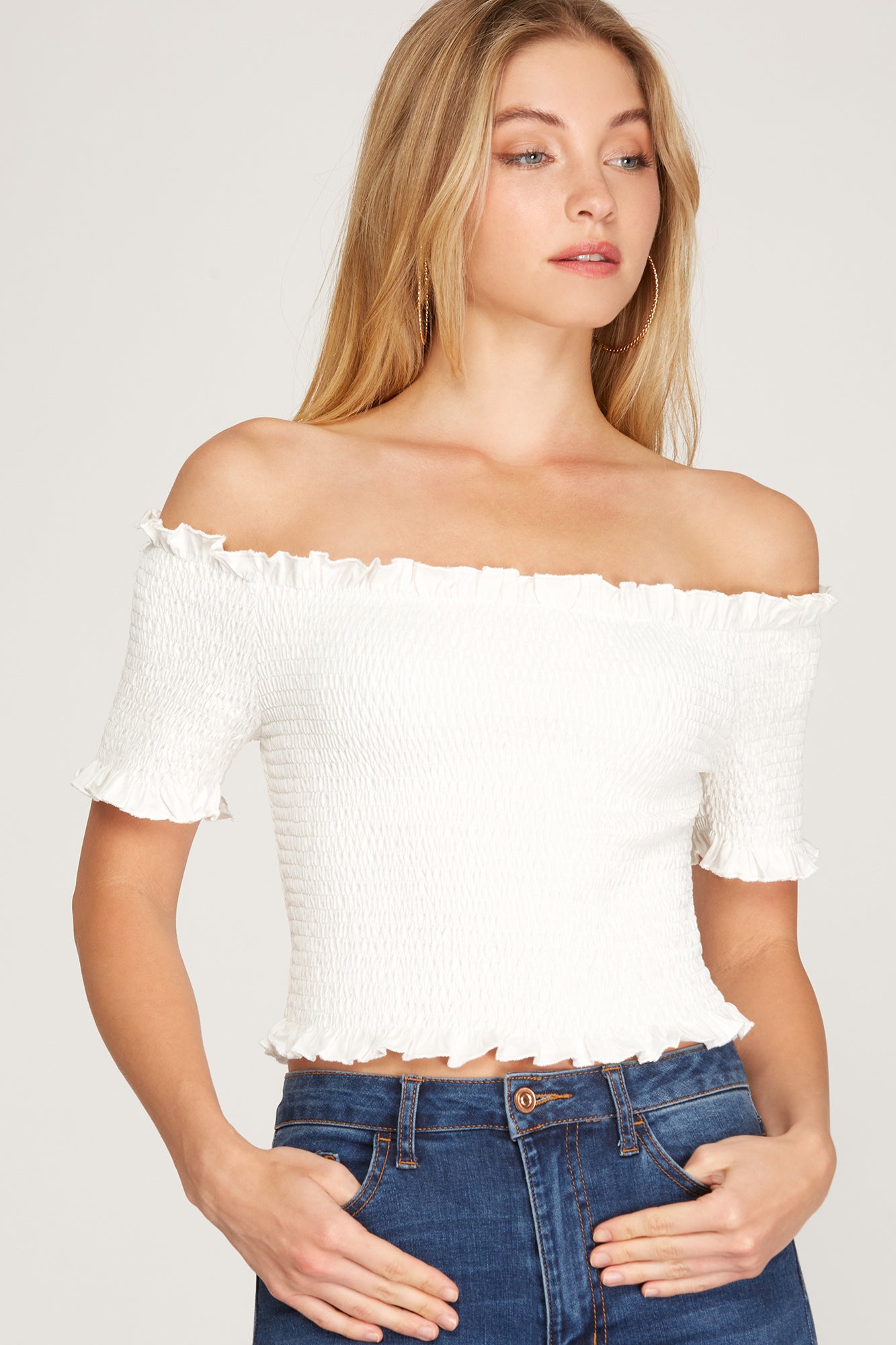 Off Shoulder Smocked Top