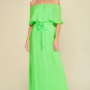 Off Shoulder Chiffon Maxi Dress (Apple Green)