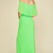 Off Shoulder Chiffon Maxi Dress (Apple Green)