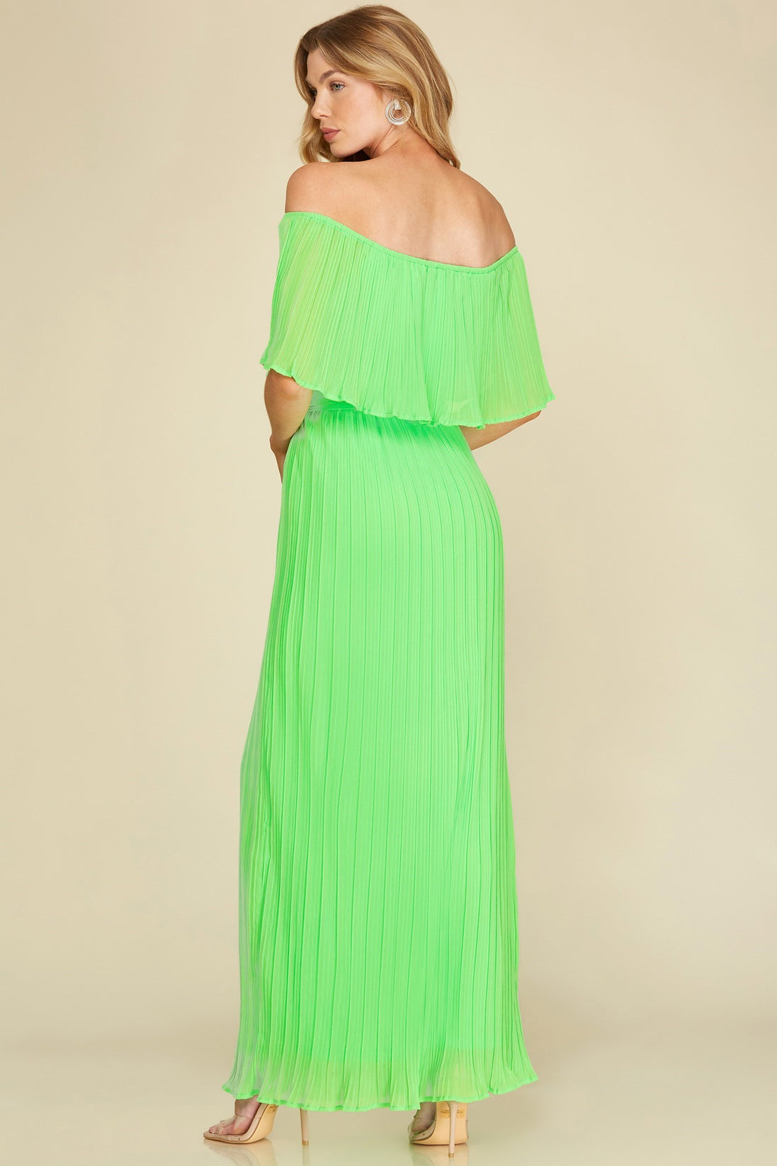 Off Shoulder Chiffon Maxi Dress (Apple Green)
