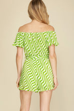 Load image into Gallery viewer, Plisse Off Shoulder Romper (Lime)
