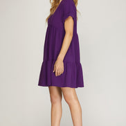 Drop Shoulder Sleeve V-Neck Dress