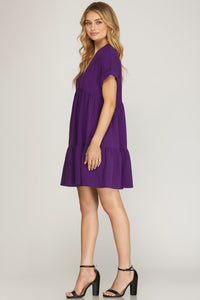 Drop Shoulder Sleeve V-Neck Dress