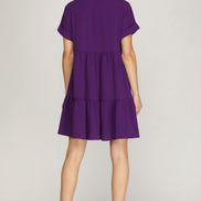 Drop Shoulder Sleeve V-Neck Dress
