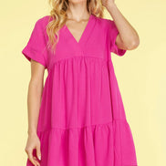 Drop Shoulder Sleeve V-Neck Dress