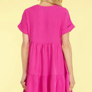Drop Shoulder Sleeve V-Neck Dress