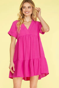 Drop Shoulder Sleeve V-Neck Dress