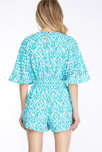 Load image into Gallery viewer, Kimono Sleeve V-Neck Romper w/Smocked Waist (Aqua)
