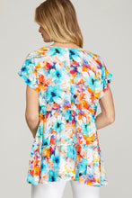 Load image into Gallery viewer, Drop Shoulder Floral Tunic Top (Aqua/Orange)
