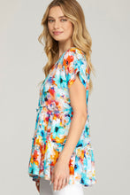 Load image into Gallery viewer, Drop Shoulder Floral Tunic Top (Aqua/Orange)
