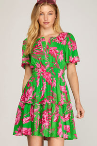 Sleeved Floral Dress