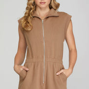 Pocketed Zip Up Romper