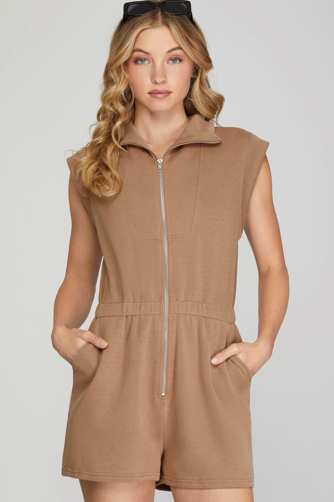 Pocketed Zip Up Romper