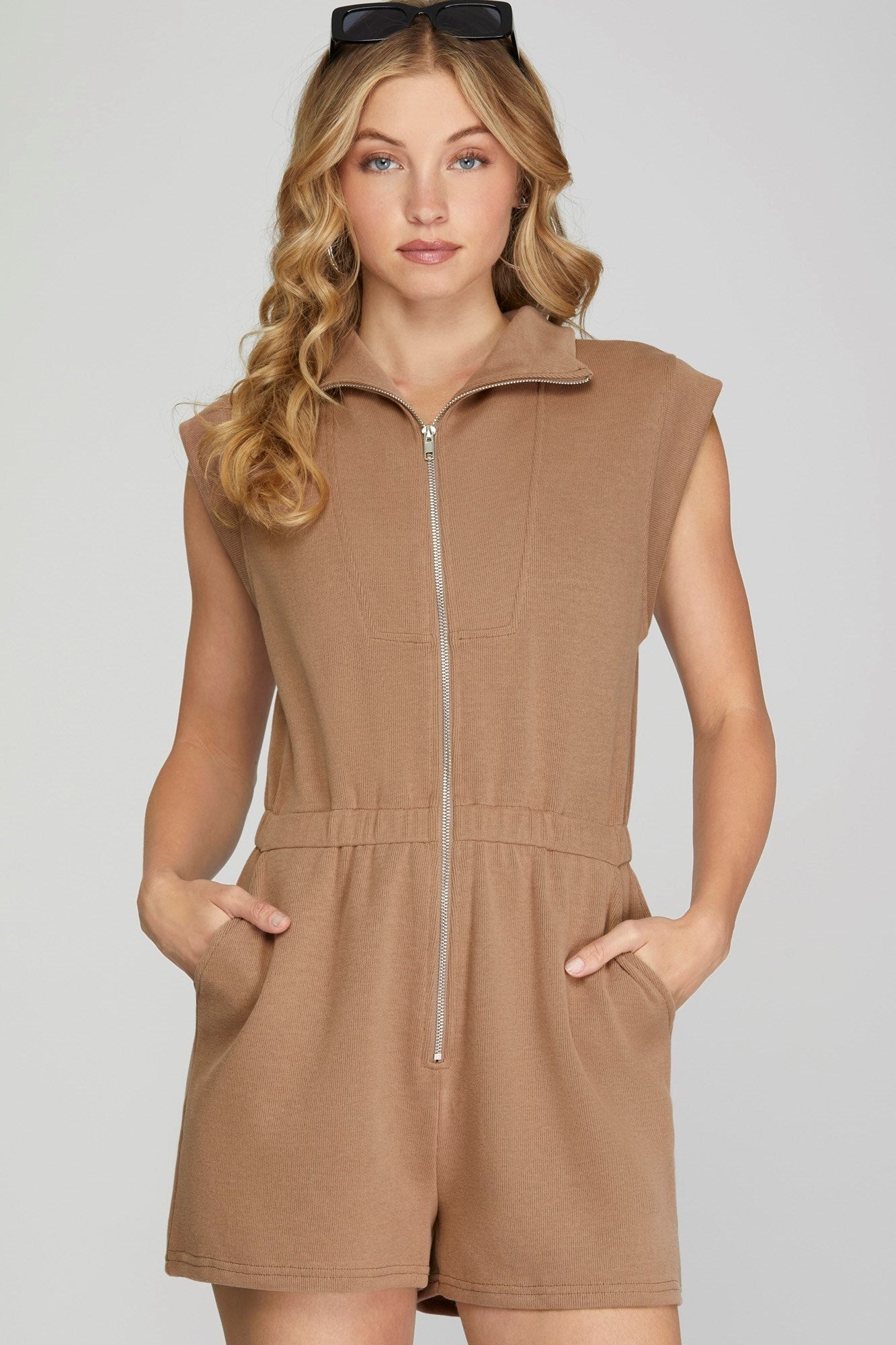 Pocketed Zip Up Romper