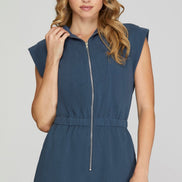 Pocketed Zip Up Romper