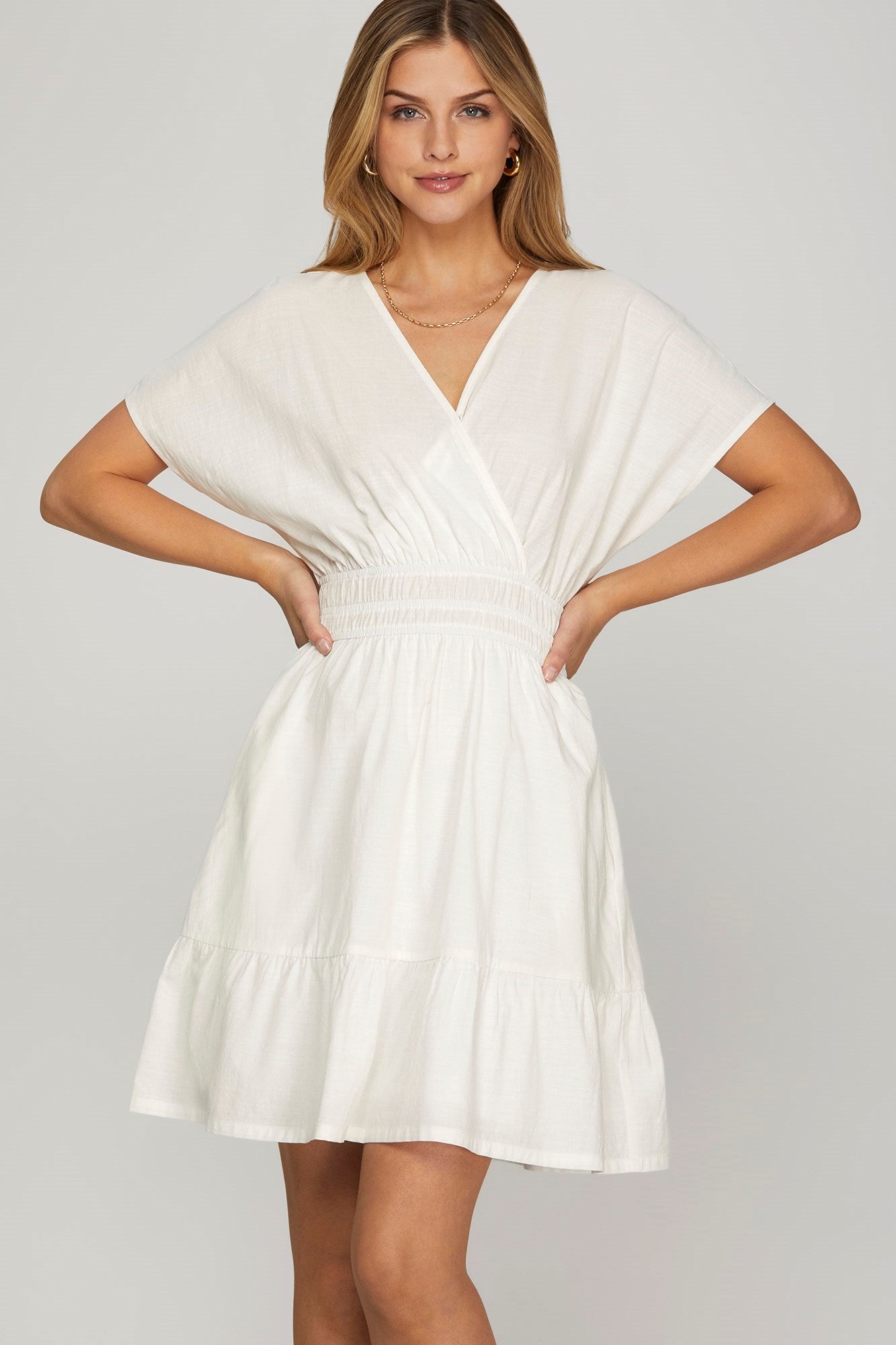 Tiered Dress w/Pockets (Off White)