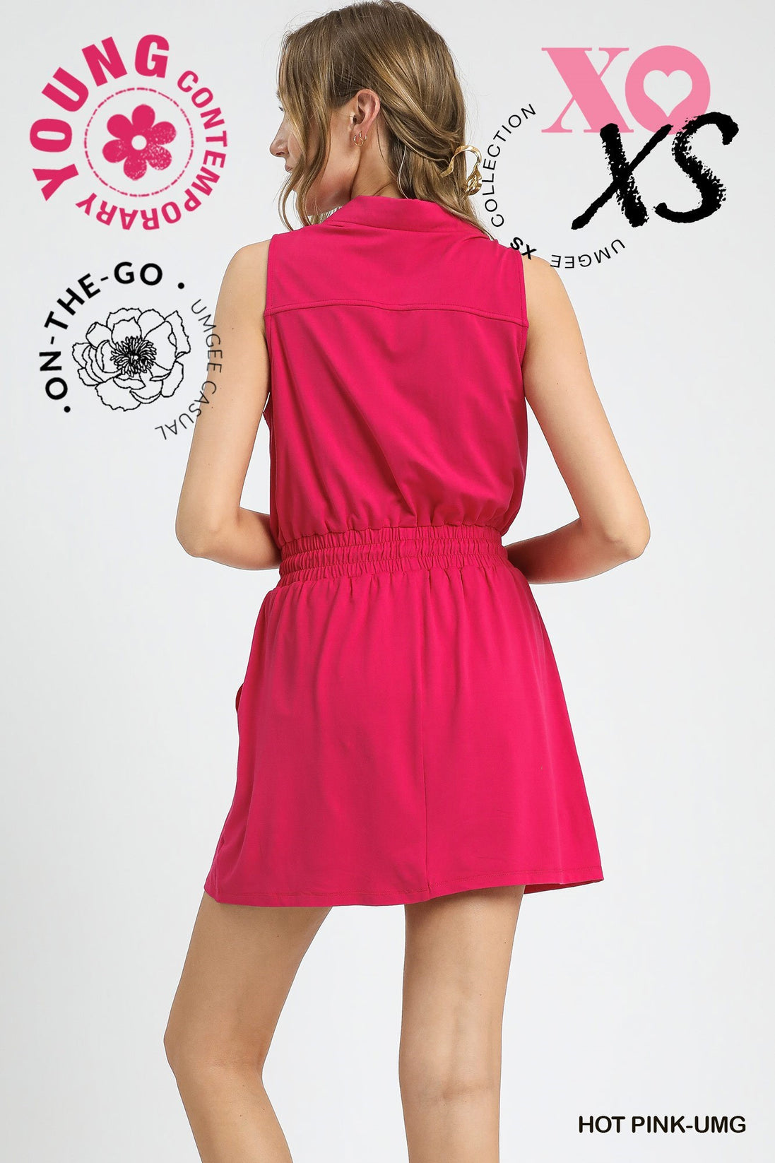 Luxeknit Mini Dress w/Drawstring Tie (Hot Pink)