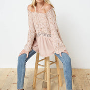Off the Shoulder Lace Bell Sleeve Tunic Top