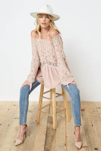 Off the Shoulder Lace Bell Sleeve Tunic Top