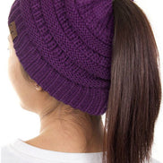 C.C Solid Color Ponytail Messy Bun Beanie