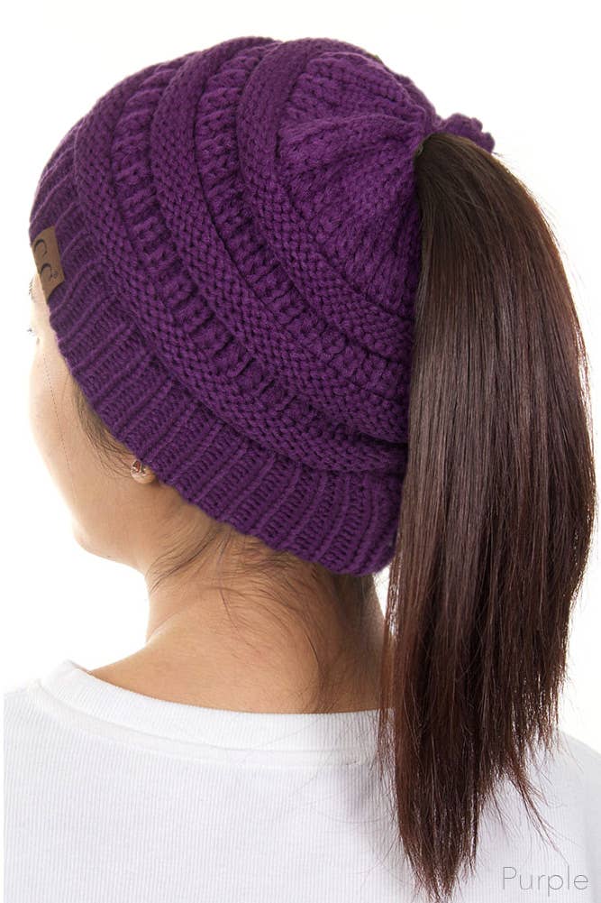 C.C Solid Color Ponytail Messy Bun Beanie