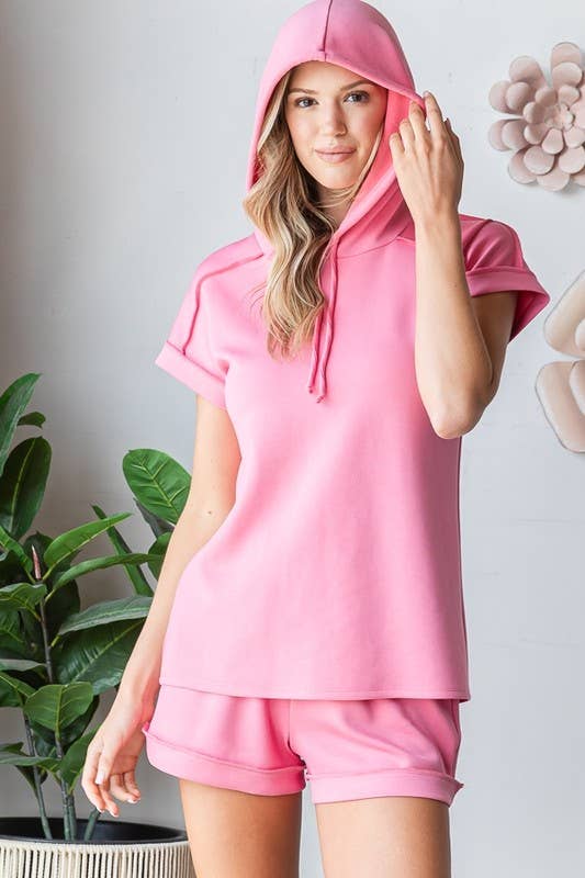 Scuba Short Sleeve Hoodie Top