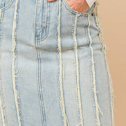Distressed Seam Slit at Front Maxi Denim Skirt