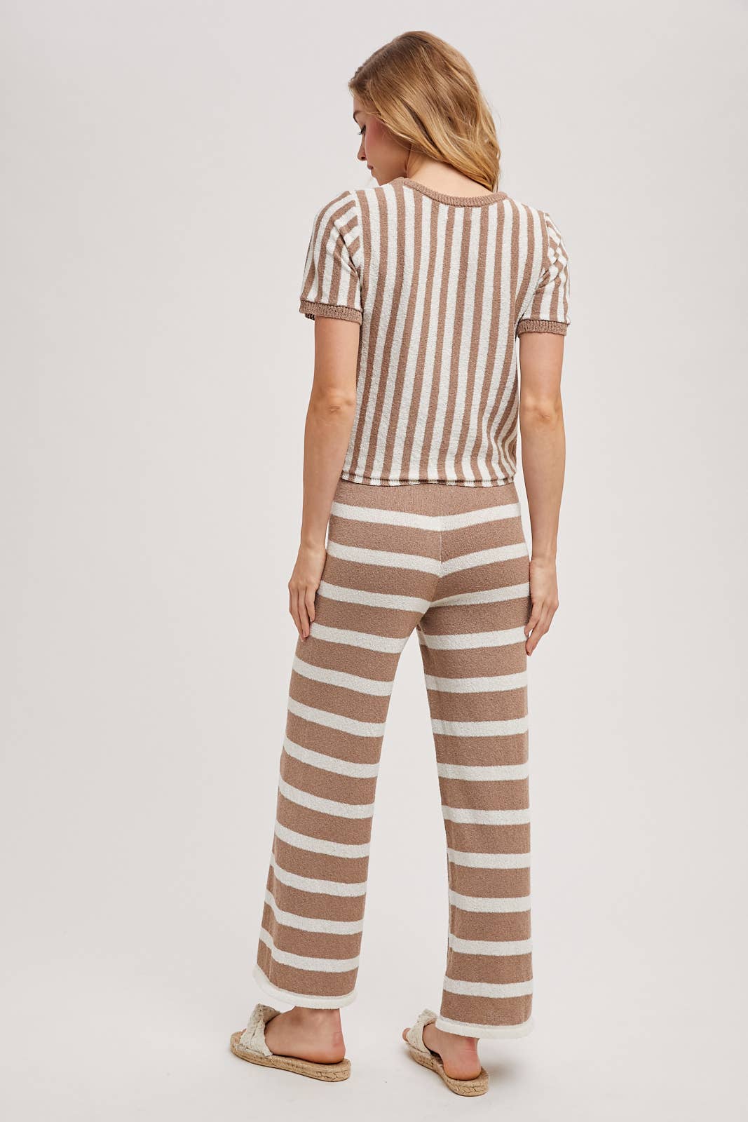 STRIPED KNIT SWEATER TOP AND BOTTOM SETS