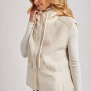 SHERPA FLEECE HOODED VEST WITH FAUX SUEDE INNER