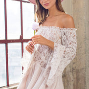 Off the Shoulder Lace Bell Sleeve Tunic Top
