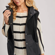 SHERPA FLEECE HOODED VEST WITH FAUX SUEDE INNER