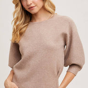 PUFFED 3/4 SLEEVED KNIT SWEATER TOP