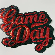 Load image into Gallery viewer, 11” GAME DAY script in Red - SEQUIN Patch
