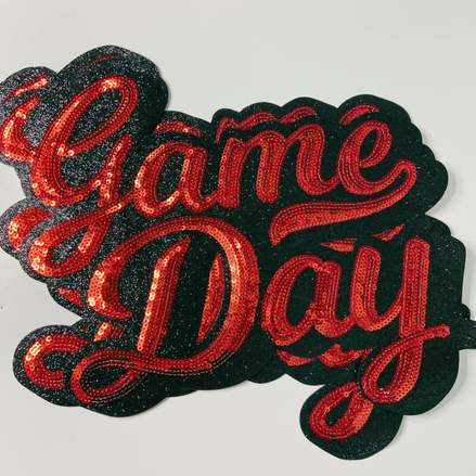 11” GAME DAY script in Red - SEQUIN Patch