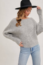 Load image into Gallery viewer, BOAT NECK DOLMAN SLEEVE RIBBED FUZZY KNIT SWEATER
