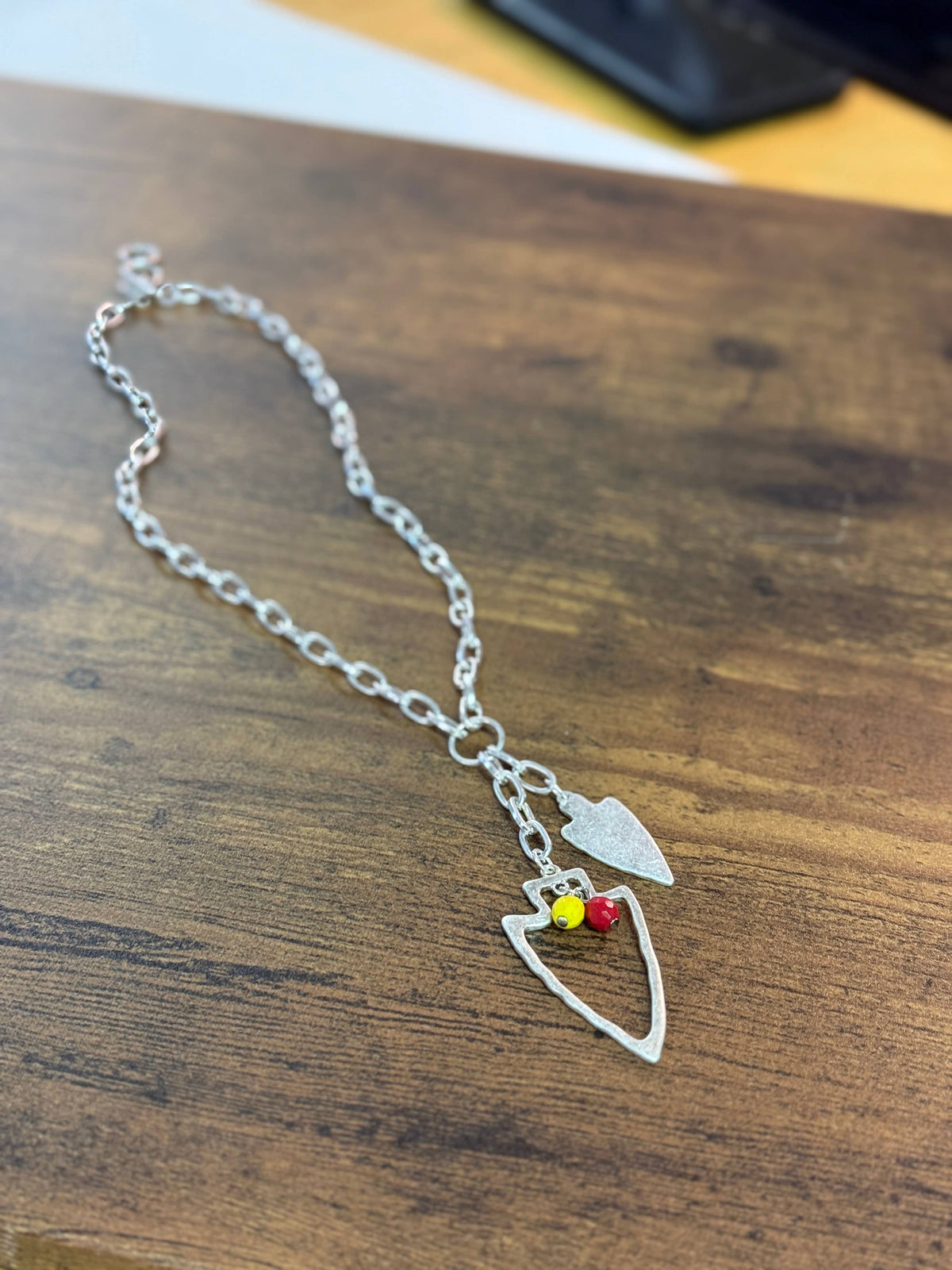 Two Charm Arrowhead Chain Link Necklace- Silver or Gold