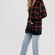GRID PATTERN FUZZY CARDIGAN
