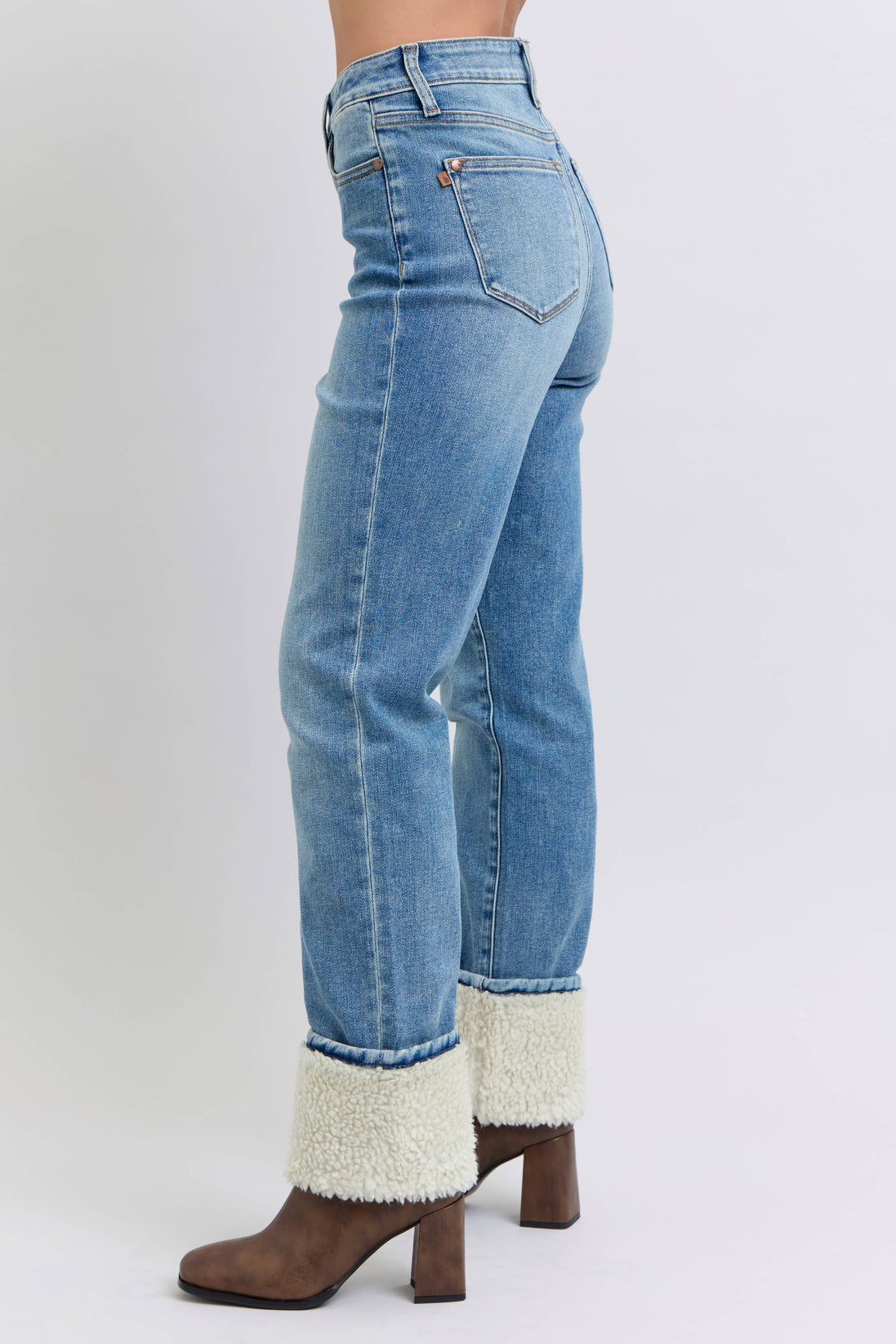 JUDY BLUE High Waisted Shearling Cuff Straight