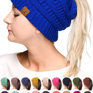 C.C Solid Color Ponytail Messy Bun Beanie