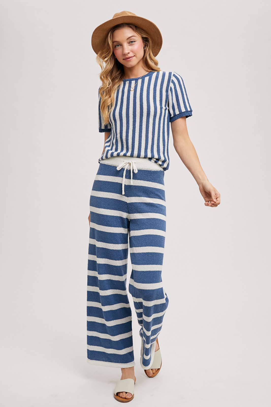 STRIPED KNIT SWEATER TOP AND BOTTOM SETS