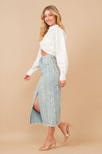 Load image into Gallery viewer, Distressed Seam Slit at Front Maxi Denim Skirt
