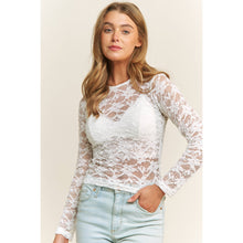 Load image into Gallery viewer, CHIC FLORAL LACE ROUND NECK DESIGN LONG SLEEVE FITTED TOP
