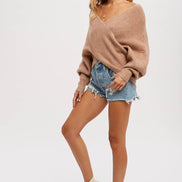 CROSSOVER RIBBED PULLOVER
