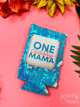 Load image into Gallery viewer, One Classy Mama Blue Sequin Can Cooler
